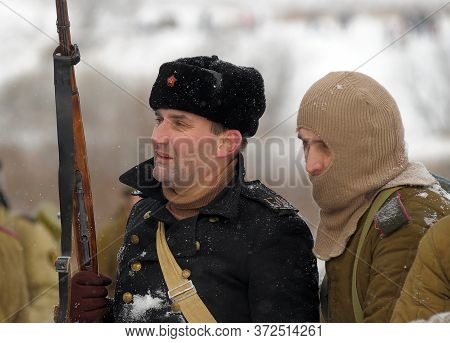 Leningrad Region, Russia - January 22, 2012: The German Gunners During The Second World War To Occup