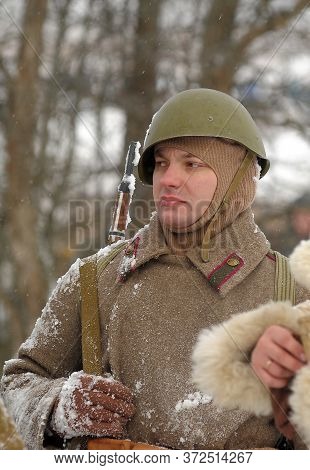 Leningrad Region, Russia - January 22, 2012: The German Gunners During The Second World War To Occup