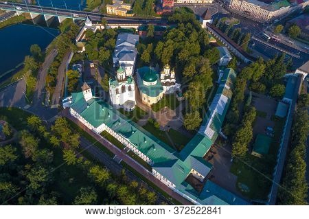 Above Spaso-preobrazhenskiy Monastery July Morning (aerial Photography). Golden Ring Of Russia, Yaro