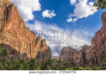 Amazing Landscape Three Patriarchs Zion National Park Blue Sky