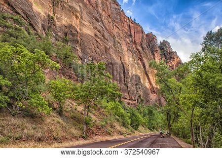 Amazing Landscape Three Patriarchs Zion National Park Blue Sky