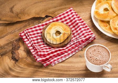 Pandequeso Traditional Colombian Food - Hot Drink Chocolate.