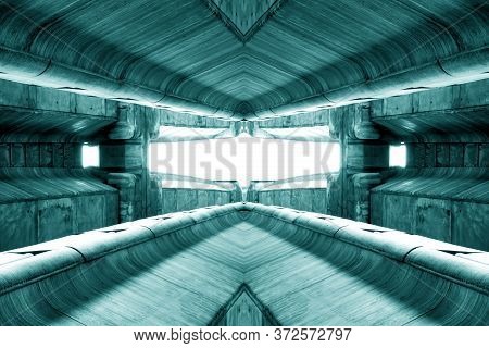 Structure Of Public Building Similar To Futuristic Terminal Of Spaceship Station Interior In Green L