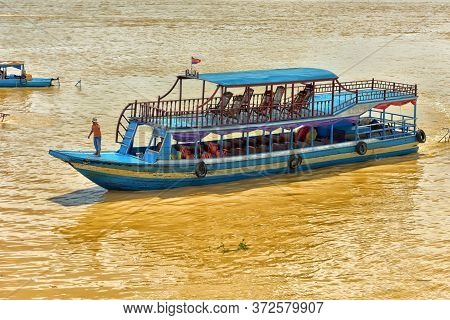 Lake Tonle Sap, Combodia - 28.06.2017: Chong Knies Village, Tonle Sap Lake, The Largest Freshwater L