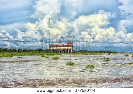 Lake Tonle Sap, Combodia - 28.06.2017: Chong Knies Village, Tonle Sap Lake, The Largest Freshwater L