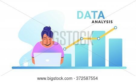 Data Analysis For Increasing Sales And Revenue. Flat Line Vector Illustration Of Cute Woman Sitting 