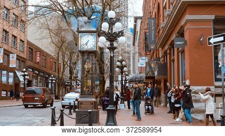Most Famous Landmark In Vancouver Gastown - The Steam Clock - City Of Vancouver, Canada - April 11, 