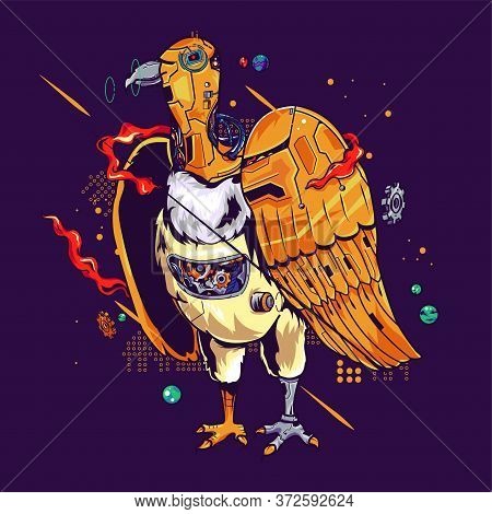 Mecha Vulture . Character. Vector Illustration. Digital Art