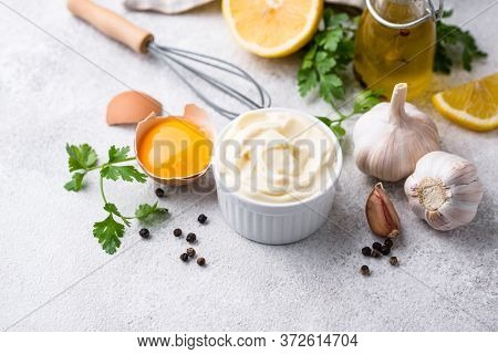 Homemade Mayonnaise Sauce With Ingredient For Cooking