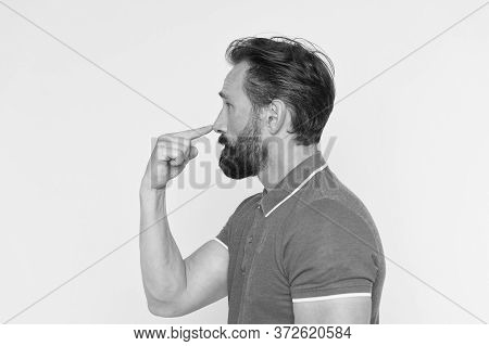 Cerebellar Function Testing. Mature Man Have Medical Examination. Patient Do Finger To Nose Test Eye