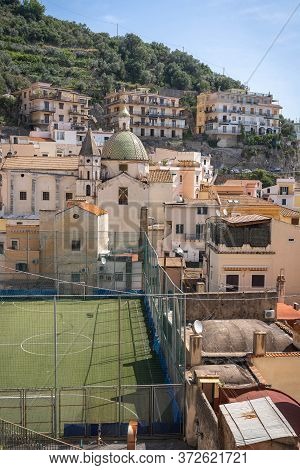 Cetara Cityscape On Coast Of Amalfi Of Mediterranean Sea, Italy
