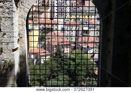 Architectural Detail In Ancient Castle In Brescia, A City In Northern Italy