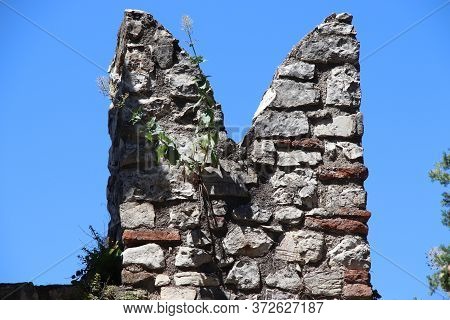 Architectural Detail In Ancient Castle In Brescia, A City In Northern Italy