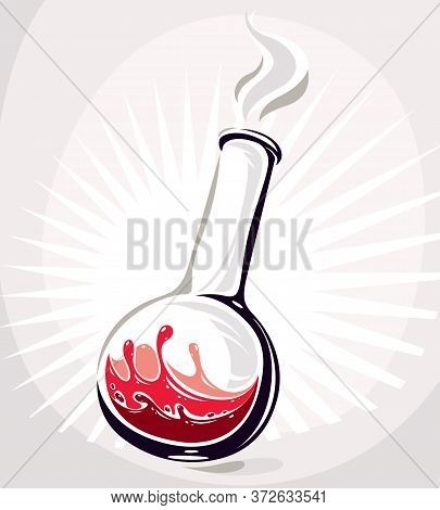 Chemical Glass Flask With Reaction Vector Illustration Isolated On White, Chemistry Science Object.