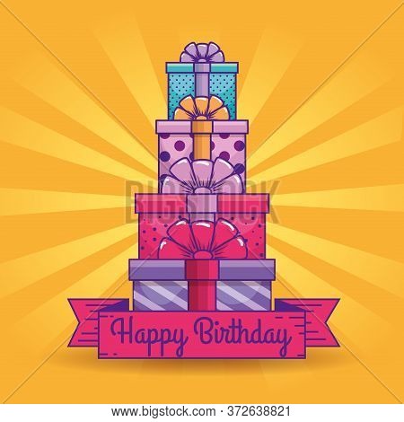Presents Gifts With Ribbon Decoration To Brithday Vector Illustration