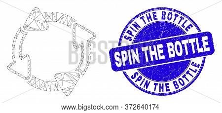 Web Carcass Circulation Arrows Pictogram And Spin The Bottle Stamp. Blue Vector Rounded Distress Sea