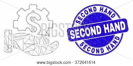 Web Mesh Financial Service Offer Pictogram And Second Hand Seal Stamp. Blue Vector Rounded Grunge Se