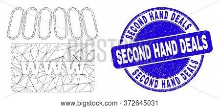 Web Mesh Webshop Icon And Second Hand Deals Watermark. Blue Vector Rounded Scratched Watermark With 