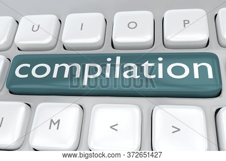 3d Illustration Of Computer Keyboard With The Print Compilation On A Dark Green Button