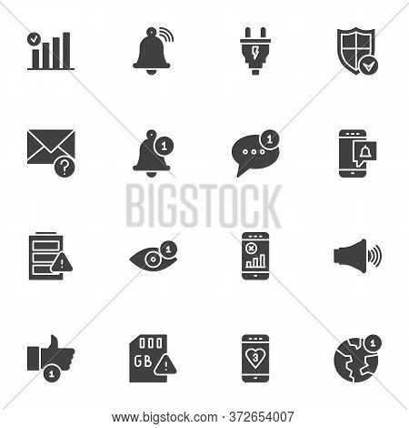 Phone Notification Vector Icons Set, Modern Solid Symbol Collection, Filled Style Pictogram Pack. Si