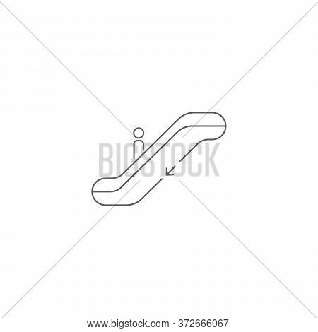 Escalator Going Down Information Signal Linear Icon With Arrow. Stock Vector Illustration Isolated O