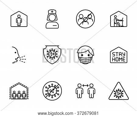 Coronavirus Linear Vector Icons Isolated On White Background. Coronavirus Pandemic Line Icon Set For