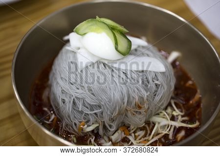 Korean Bibim Naengmyeon, Chilled Buckwheat Noodle With Spicy Source