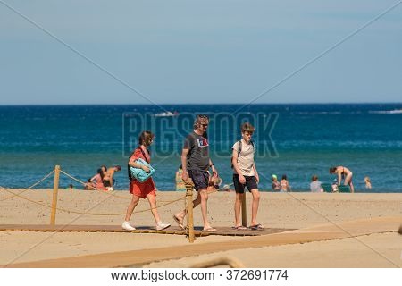 Canet En Roussillon, France: June 21, 2020: Sunny Day In The Tourist Town Of Canet En Roussillion In