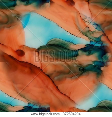 Seamless Liquid Paints Background. Alcohol  Ink Texture. Colorful New Shibori Design. Bright Colors 