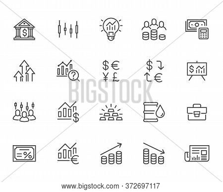 Investment Line Icon Set. Stock Market, Bond, Financial Analysis, Broker, Income Increase Minimal Ve