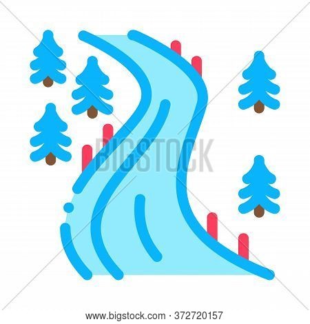 Ski Track Icon Vector. Ski Track Sign. Color Symbol Illustration