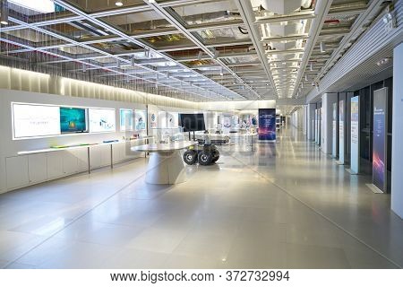 SHENZHEN, CHINA - CIRCA APRIL, 2019: interior shot of China International Consumer Electronics Exchange/Exhibition Center (CEEC) at UpperHill in Shenzhen.