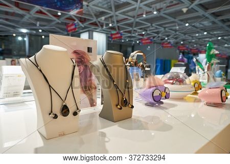 SHENZHEN, CHINA - CIRCA APRIL, 2019: interior shot of China International Consumer Electronics Exchange/Exhibition Center (CEEC) at UpperHill in Shenzhen.