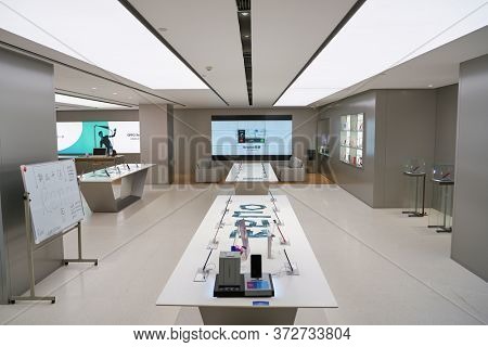 SHENZHEN, CHINA - CIRCA APRIL, 2019: interior shot of China International Consumer Electronics Exchange/Exhibition Center (CEEC) at UpperHill in Shenzhen.