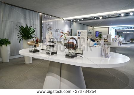 SHENZHEN, CHINA - CIRCA APRIL, 2019: Royole products on display in China International Consumer Electronics Exchange/Exhibition Center (CEEC) at UpperHill in Shenzhen.