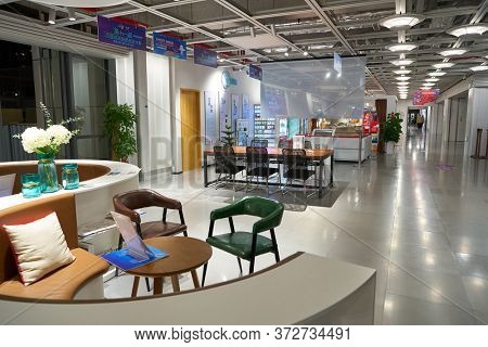 SHENZHEN, CHINA - CIRCA APRIL, 2019: interior shot of China International Consumer Electronics Exchange/Exhibition Center (CEEC) at UpperHill in Shenzhen.