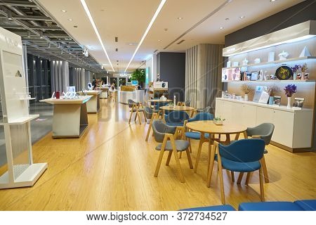 SHENZHEN, CHINA - CIRCA APRIL, 2019: interior shot of China International Consumer Electronics Exchange/Exhibition Center (CEEC) at UpperHill in Shenzhen.