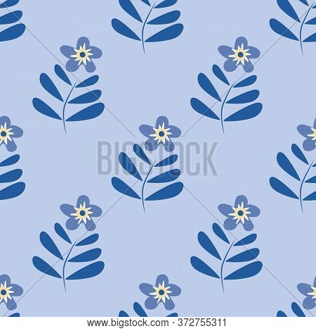Blue Wild Meadow Forget-me-not Flower Seamless Vector Pattern Background. Simple Hand Drawn Florals 