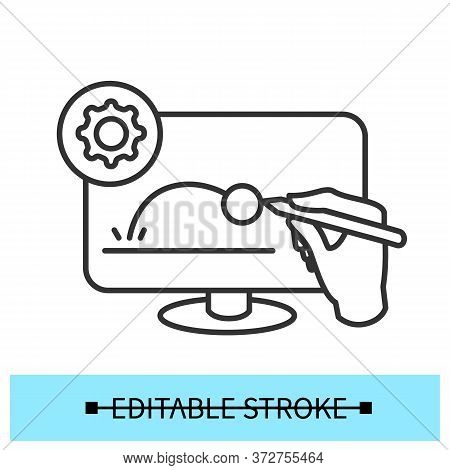 Animated Video Clip Icon. Pictogram Of Hand Drawing Animation Video Content On Computer Monitor Isol