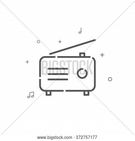 Radio Simple Vector Line Icon. Broadcasting Symbol, Pictogram, Sign. Light Background. Editable Stro