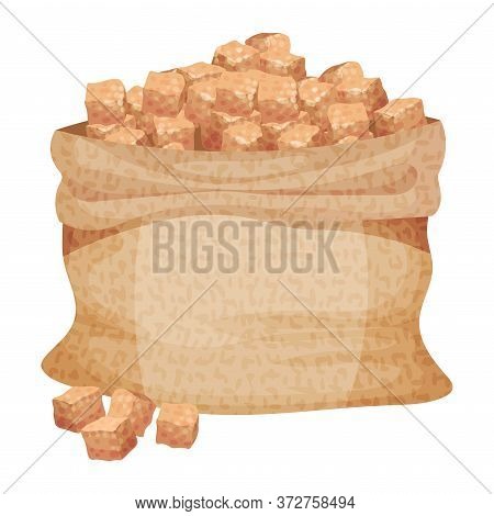 Pile Of Brown Sugar Cubes In Sack As Sweetener For Tea And Coffee Vector Illustration