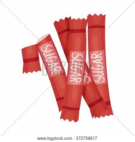 Portions Of Refined Sugar In Packages As Sweetener For Food And Drink Vector Illustration