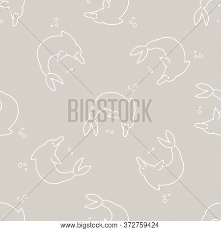 Seamless Background Dolphin With Bubbles Gender Neutral Baby Pattern. Simple Whimsical Minimal Earth