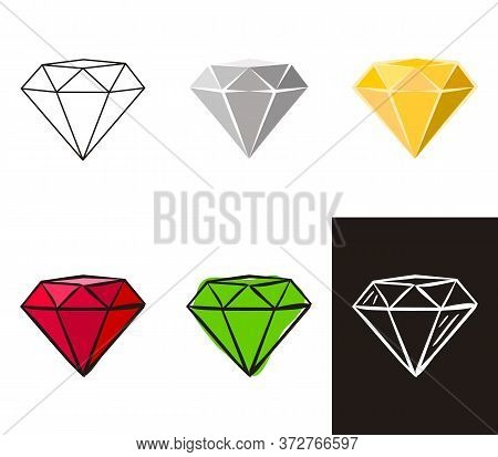 A Collection Of Crystals In Different Styles: Doodle, Contour, Chalk. Sets Of Hand-drawn Gems, Diamo