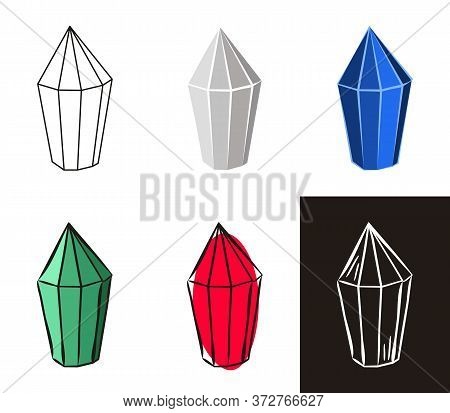 A Collection Of Crystals In Different Styles: Doodle, Contour, Chalk. Sets Of Hand-drawn Gems, Diamo