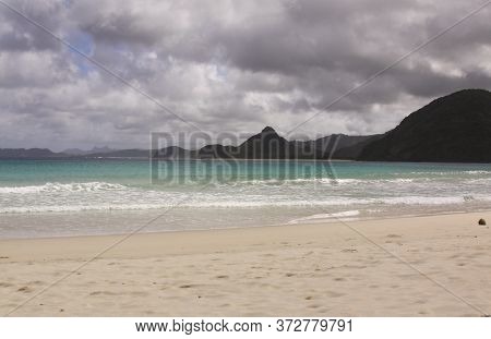 Pantai Mawun An Exotic Bay In Lombok, Indonesia. Kuta Lombok Is An Exotic Paradise On The Indonesian