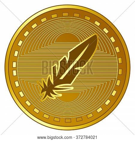 Gold Futuristic Feathercoin Cryptocurrency Coin Vector Illustration