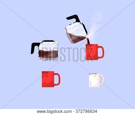 Caffeine Addiction Attributes Semi Flat Rgb Color Vector Illustrations Set. Hot Drink Abuse, Unhealt