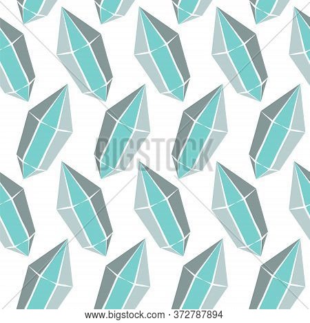 Blue Seamless Vector Pattern With Crystals And Stars. Hand-drawn Gemstones, Diamonds, Diamonds, Emer