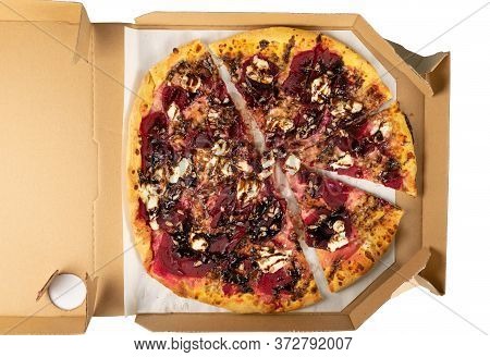 Egetarian Beetroot Pizza With Cheese, Sliced Pickled Beet, Nuts